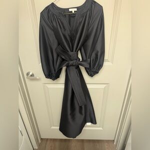 ANN MASHBURN NWT Black Wool Silk Trapunto Blouson Dress XS